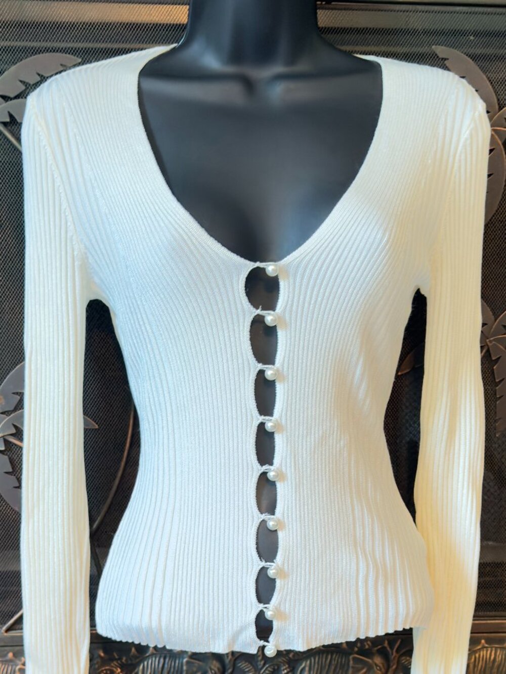 Urban Outfitters Bonnie Pearl Button Up Sweater M EUC Ribbed Cardigan Y2K 90s
